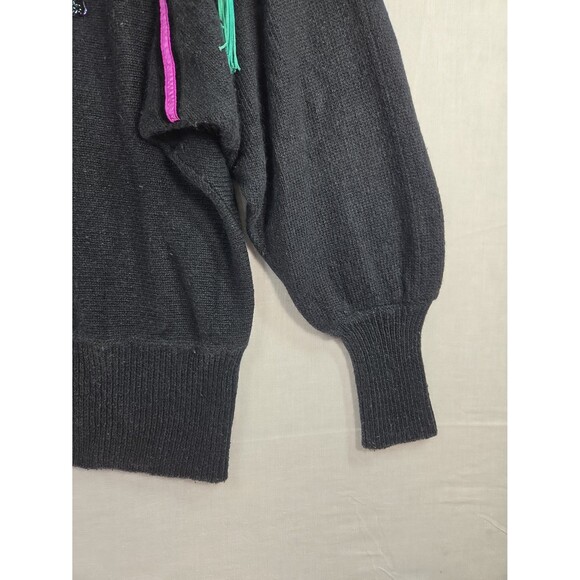 VTG Cedars Beaded Sequin Holiday Sweater Large Black Angora Silk 80s Party Glam - Picture 9 of 12